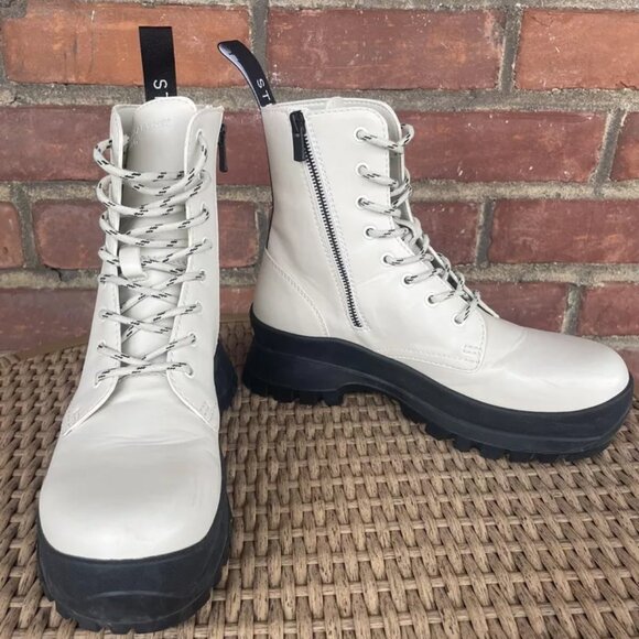 Stella McCartney Ivory Vegan Leather Trace Combat Boot Lace Rubber Lug Sole Sz 9 - Picture 7 of 10